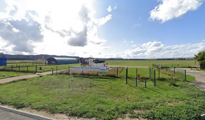 Aérodrome entouré de verdure sous un ciel bleu avec nuages
